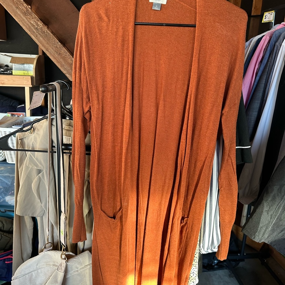 Old Navy Long Open-Front Cardigan in Rust Orange